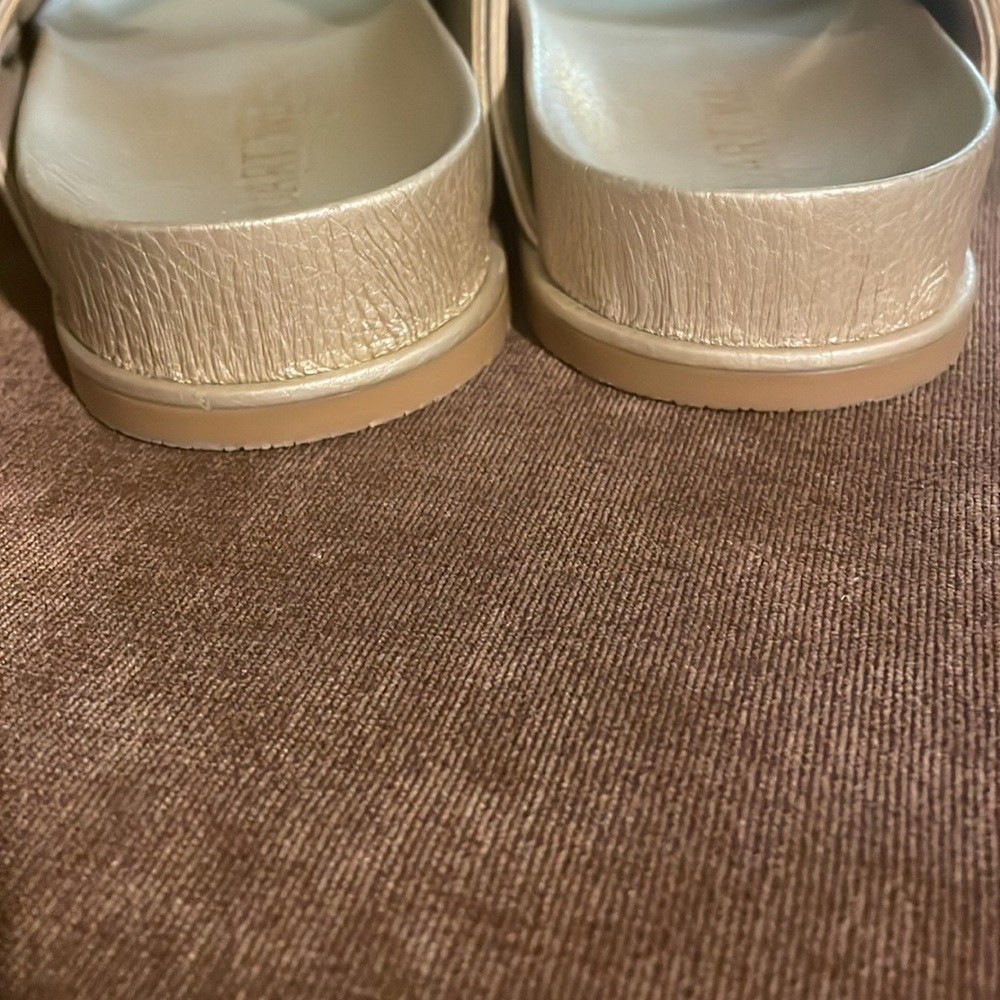 Stuart Weitzman Gold Sandal With Pearl Buckles - Picture 5 of 9